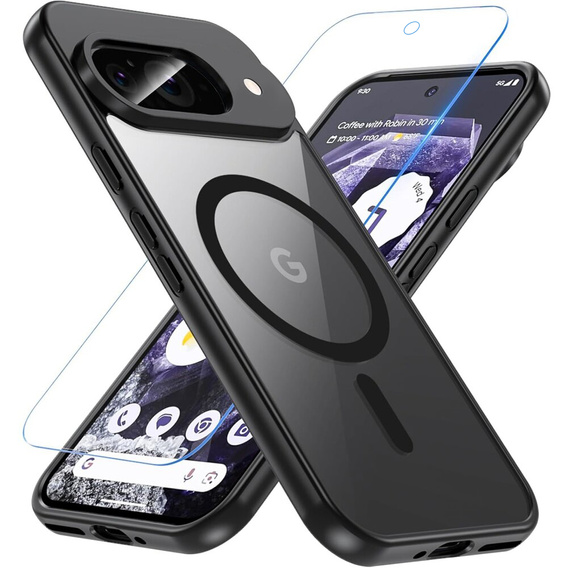 Tok Google Pixel 9-hoz, MagSafe, ERBORD Matt Case, fekete + képernyőüveg