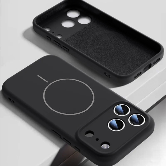 Szilikon tok iPhone 17 Pro Max készülékhez, MagSafe, ütésgátló, fekete