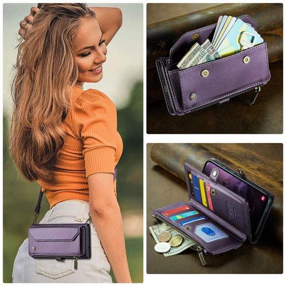 Tok CASEME Samsung Galaxy A56 5G, RFID Leather Wallet, vállpánttal, lila