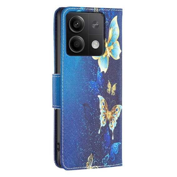 Pattintható tok a Xiaomi Redmi Note 13 5G, Wallet, Butterflies kék