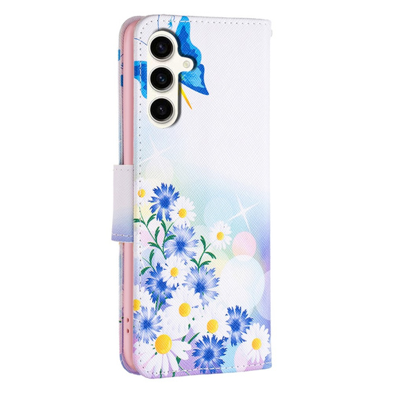 Pattintható tok a Samsung Galaxy S23 FE, Wallet, Butterfly & Flowers fehér