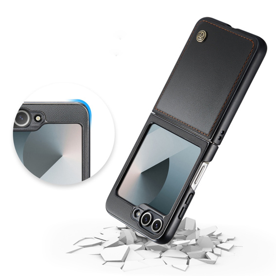 Tojás Samsung Galaxy Z Flip7 FE / Z Flip6, CASEME Litchi Leather, fekete