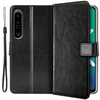 Pattintható tok a Sony Xperia 1 IV, Crazy Horse Wallet, fekete