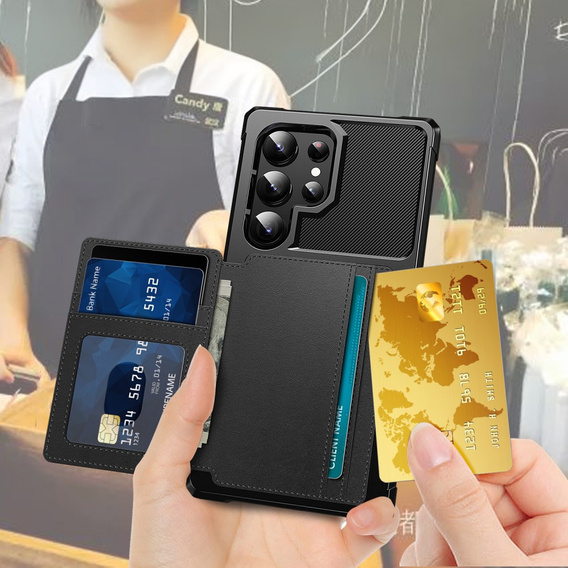 Tok Samsung Galaxy S25 Ultra, Card Holder Kickstand, fekete