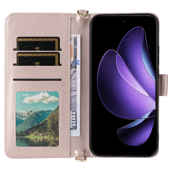 Tok patenttal a Oppo Reno 13 5G-hez, Crossbody Leather Wallet, rózsaszín