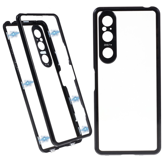 Tok Sony Xperia 1 V, Magnetic Dual Glass, fekete
