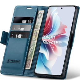 Tok Oppo Reno 11F, ERBORD Glossy Litchi, pénztárca patenttal, kék