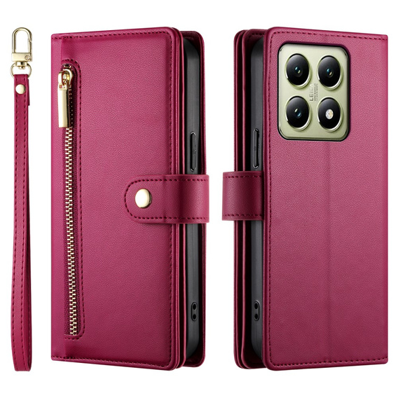 Pattintható tok a Xiaomi 14T, Wallet Zipper Pocket, piros