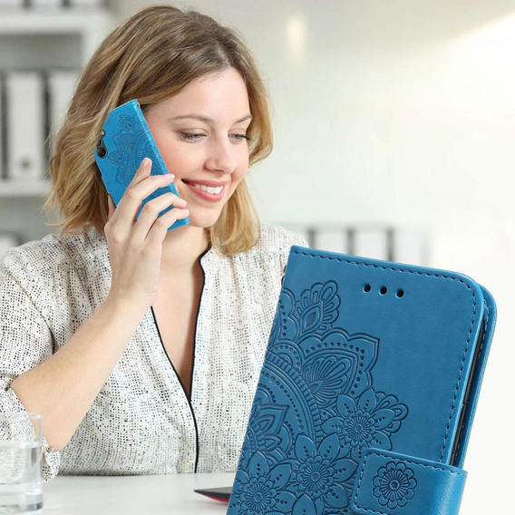 Pattintható tok a Samsung Galaxy A14 4G/5G, Mandala Flower, kék