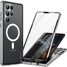 Magnetic Dual Glass MagSafe tok Samsung Galaxy S24 Ultra, ezüst