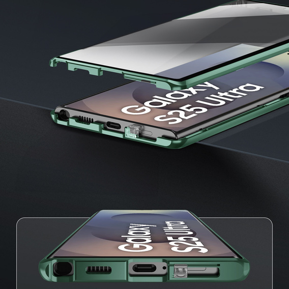 Magnetic Dual Glass MagSafe tok Samsung Galaxy S25 Ultra, zöld