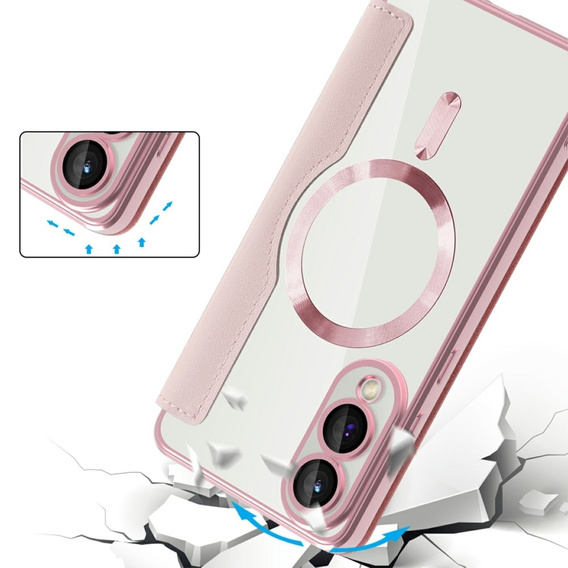 Pattintható tok a Samsung Galaxy S25 Edge, RFID Wallet MagSafe CamShield, rózsaszín