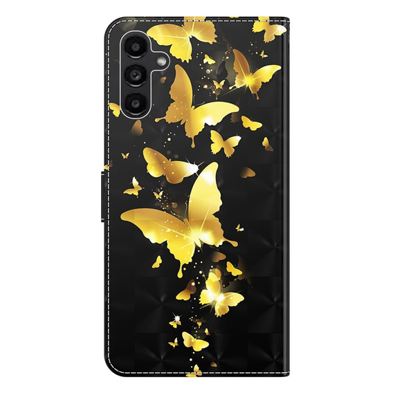 Pattintható tok a Samsung Galaxy A14 4G/5G, Wallet Butterfly, arany