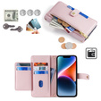 Pattintható tok a iPhone 14, Wallet Zipper Pocket, rózsaszín