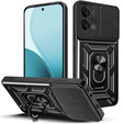 Páncélozott tok Oppo Reno 14 készülékhez, kameravédelemmel, állvánnyal, fekete