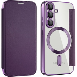 Pattintható tok a Samsung Galaxy S25+ Plus, RFID Wallet MagSafe CamShield, lila