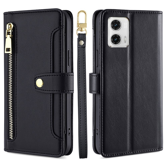 Pattintható tok a Motorola Moto G73 5G, Wallet Zipper Pocket, fekete