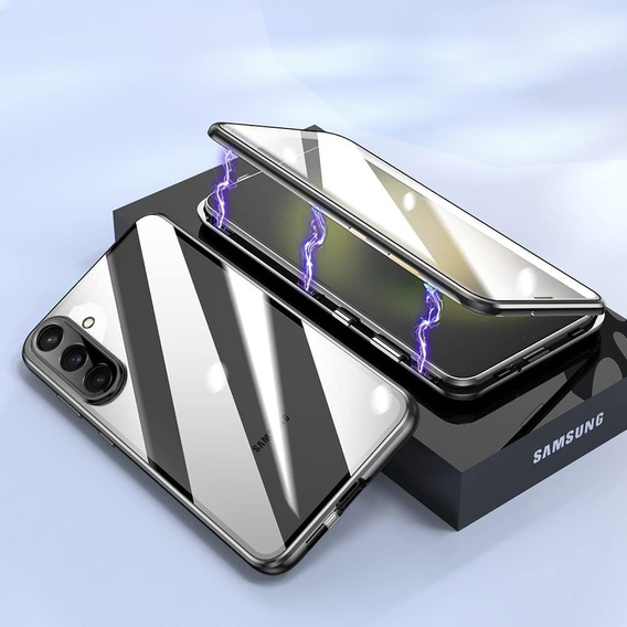 Tok Samsung Galaxy A17 5G, mágneses dupla üveg, átlátszó, fekete oldallal