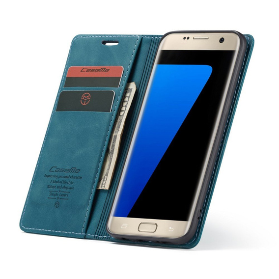 CASEME tok Samsung Galaxy S7 Edge, Leather Wallet Case, kék