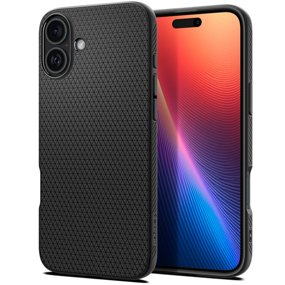 A Spigen tok iPhone 16, Liquid Air, fekete + 9H edzett üveghez