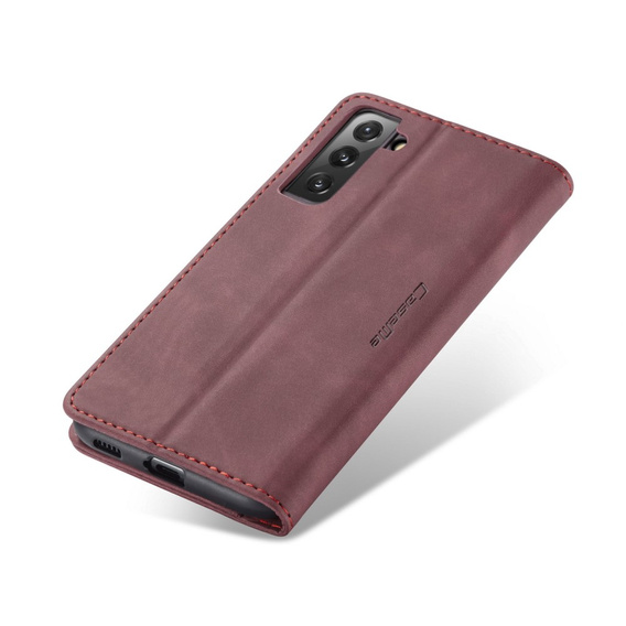CASEME tok Samsung Galaxy S21 FE, Leather Wallet Case, piros