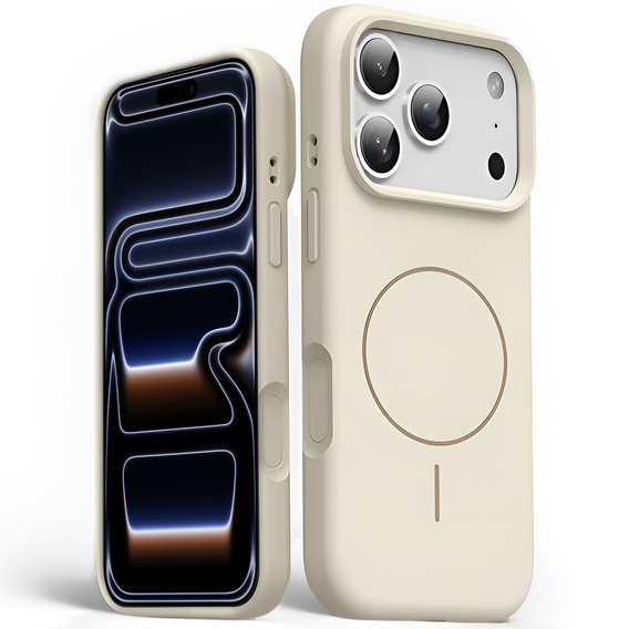 Szilikon tok iPhone 17 Pro Max készülékhez - MagSafe kompatibilis, ütésgátló, bézs színben