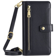 Pattintható tok a iPhone 14 Pro Max, Wallet Zipper Pocket, fekete