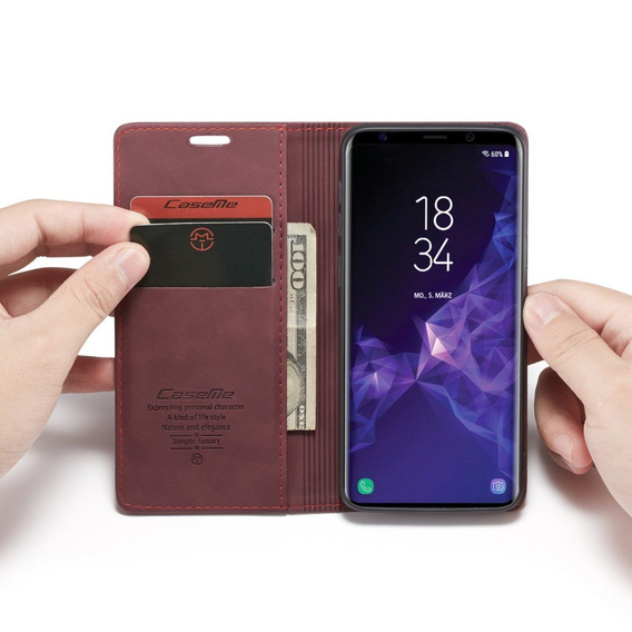 CASEME tok Samsung Galaxy S9, Leather Wallet Case, bordó