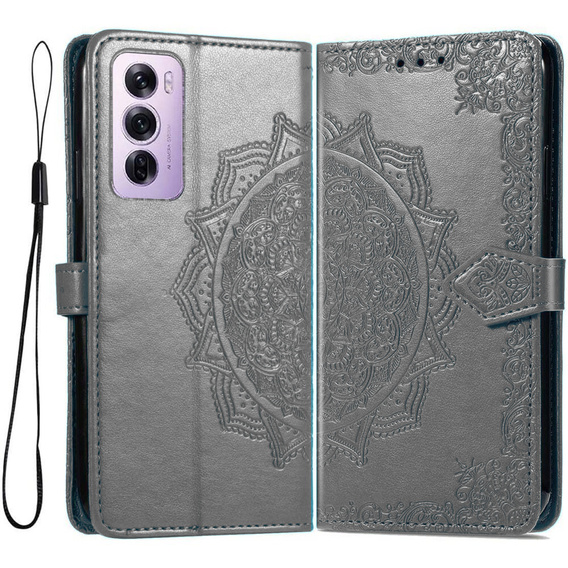 Pattintható tok a Oppo Reno 12 Pro, Mandala, szürke