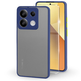 Szilikon tok Xiaomi Redmi Note 13 5G, kamera védelemmel, átlátszó / kék + edzett üveg 9H