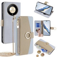 Flip tok Honor Magic 6 Lite 5G, Wallet Zipper Pocket, tükörrel, barna