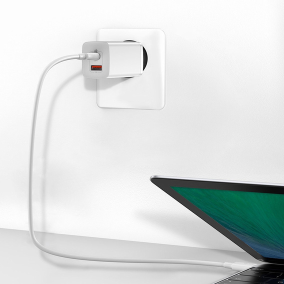 Baseus GaN2 Lite 65 W USB-C + USB-A hálózati töltő, fehér (EU)