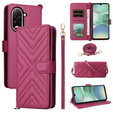 Tok patenttal a Xiaomi Redmi A5-hez, Crossbody Leather Wallet, bordó
