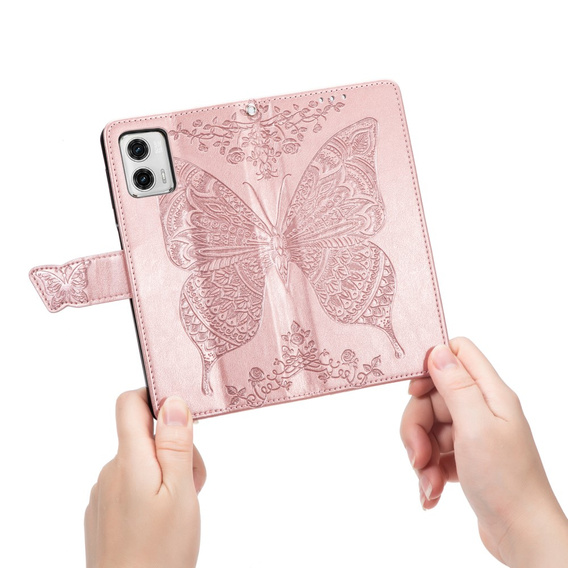 Pattintható tok a Motorola Moto G73 5G, Butterfly, rózsaszín rose gold