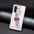 Pattintható tok a Samsung Galaxy A05s, Wallet, giraffe, rózsaszín