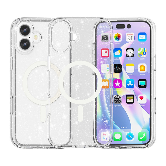 Tok iPhone 17 készülékhez, MagSafe, csillogó, átlátszó