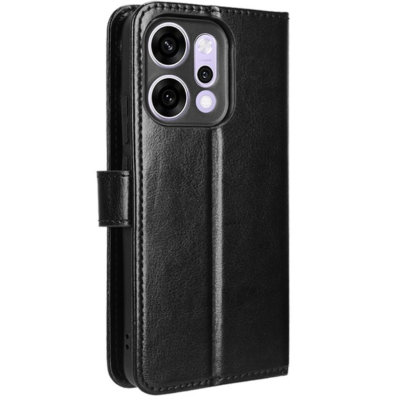 Pattintható tok Oppo Reno 14-hez, texturált Crazy Horse, fekete