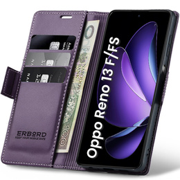 Tok Oppo Reno 13F / Oppo Reno 13FS, ERBORD Glossy Litchi, pénztárca patenttal, lila