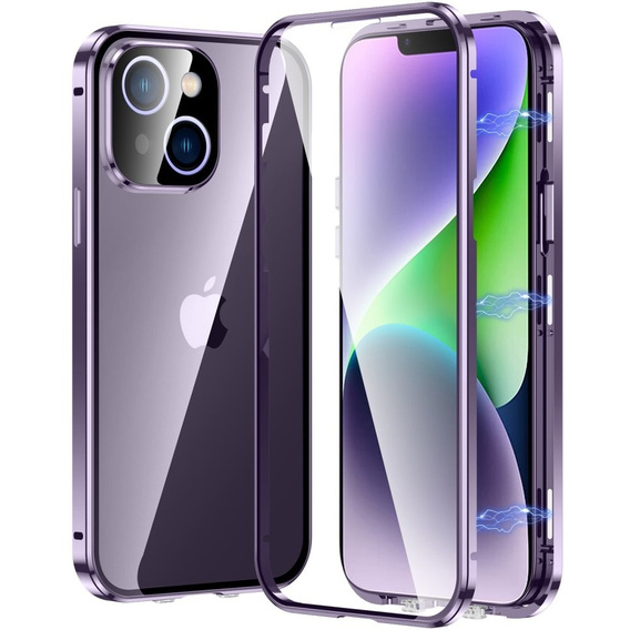Tok iPhone 15, Magnetic Dual Glass, lila