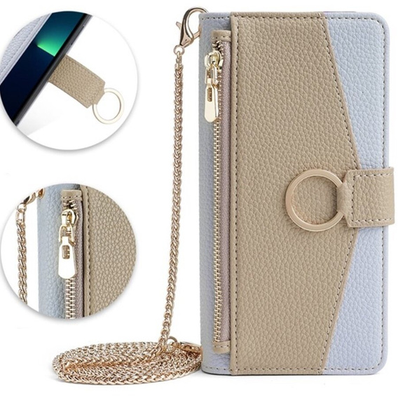 Flip tok Samsung Galaxy A05s, Wallet Zipper Pocket, tükörrel, kék