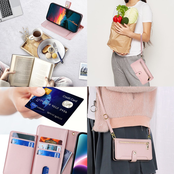 Pattintható tok a Realme 14 Pro+ 5G, Wallet Zipper Pocket, rózsaszín