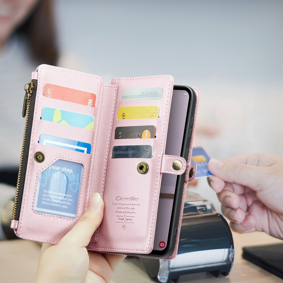 Tok CASEME Samsung Galaxy A56 5G, RFID Leather Wallet, vállpánttal, rózsaszín