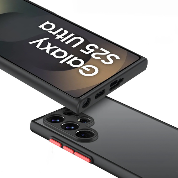 Szilikon tok Samsung Galaxy S25 Ultra, kamera védelemmel, átlátszó / fekete + 9H edzett üveg