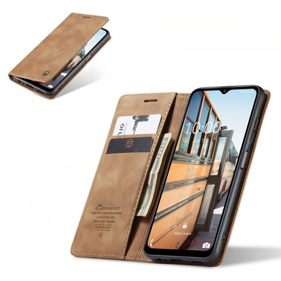 CASEME tok Samsung Galaxy M33 5G, Leather Wallet Case, barna