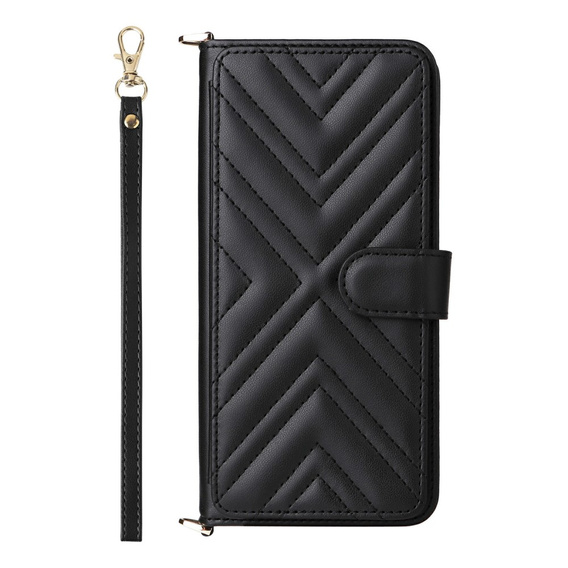 Tok patenttal a Xiaomi Redmi A5-hez, Crossbody Leather Wallet, fekete