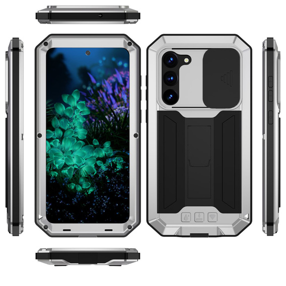 Páncélozott tok a Samsung Galaxy S23 Plus, R-JUST CamShield Slide, ezüst