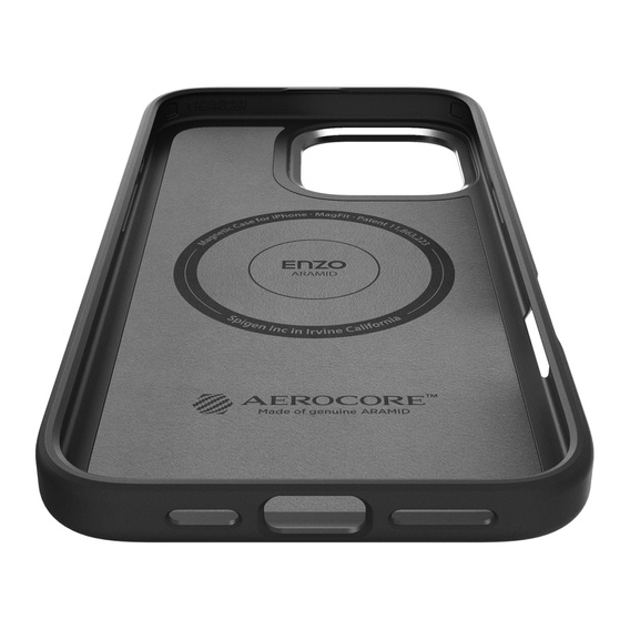 Spigen tok iPhone 16 Pro készülékhez, Enzo Aramid MagSafe, szénfekete / ezüst + 9H edzett üveg