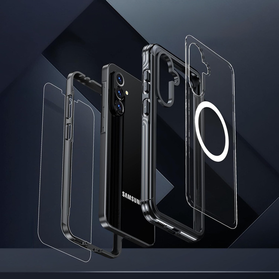 Tok Samsung Galaxy A36 / Samsung Galaxy A56-hoz, Shockproof, üveggel, MagSafe-hoz, fekete