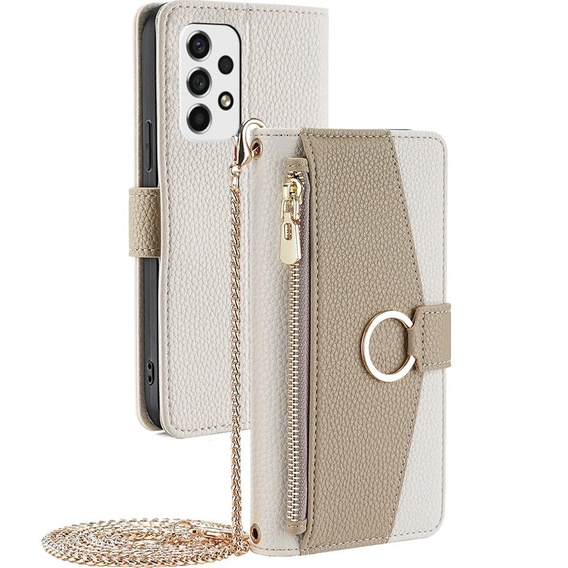 Flip tok Samsung Galaxy A53 5G, Wallet Zipper Pocket, tükörrel, fehér