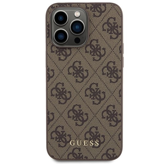 GUESS Telefontok a iPhone 15 Pro Max, 4G Metal Gold Logo, barna